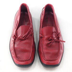 TOD'S Red Square Toe Bow Leather Driving Loafer Shoes